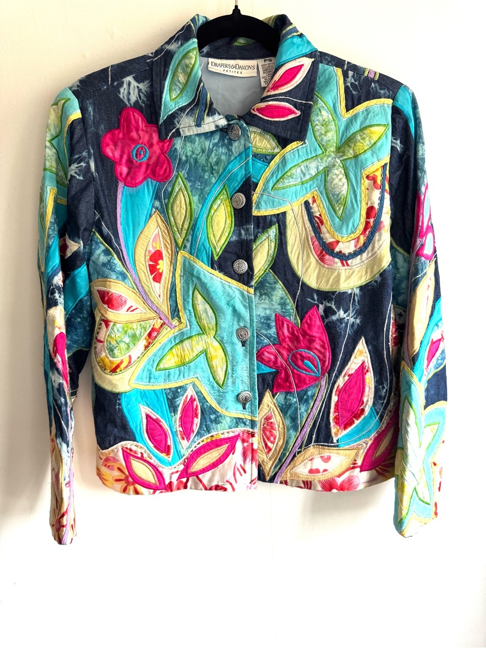 Vintage Draper’s & Damon’s Multicolor Denim Floral Appliqué Jacket